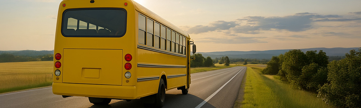 안전한 등하교를 위한 노란색 어린이 통학버스 운행 이미지